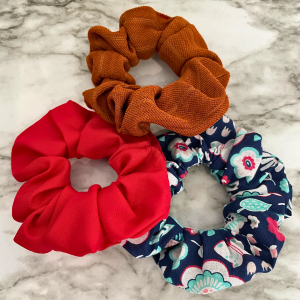 Scrunchies Kit | Terracotta Lined Pattern Scrunchies | Red Scrunchies |Small Flower Pattern Dark Blue Scrunchies Scrunchies | Hair Ties