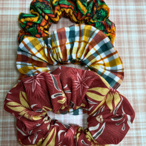 Scrunchies Kit | Flower Scrunchies | Flannel Pattern Dark Blue Scrunchies | African Pattern Scrunchies | Hair Ties