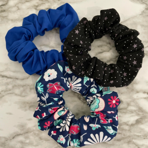 Scrunchies Kit | Black with Gray Stars Scrunchies | Blue Scrunchies |Small Flower Pattern Dark Blue Scrunchies Scrunchies | Hair Ties