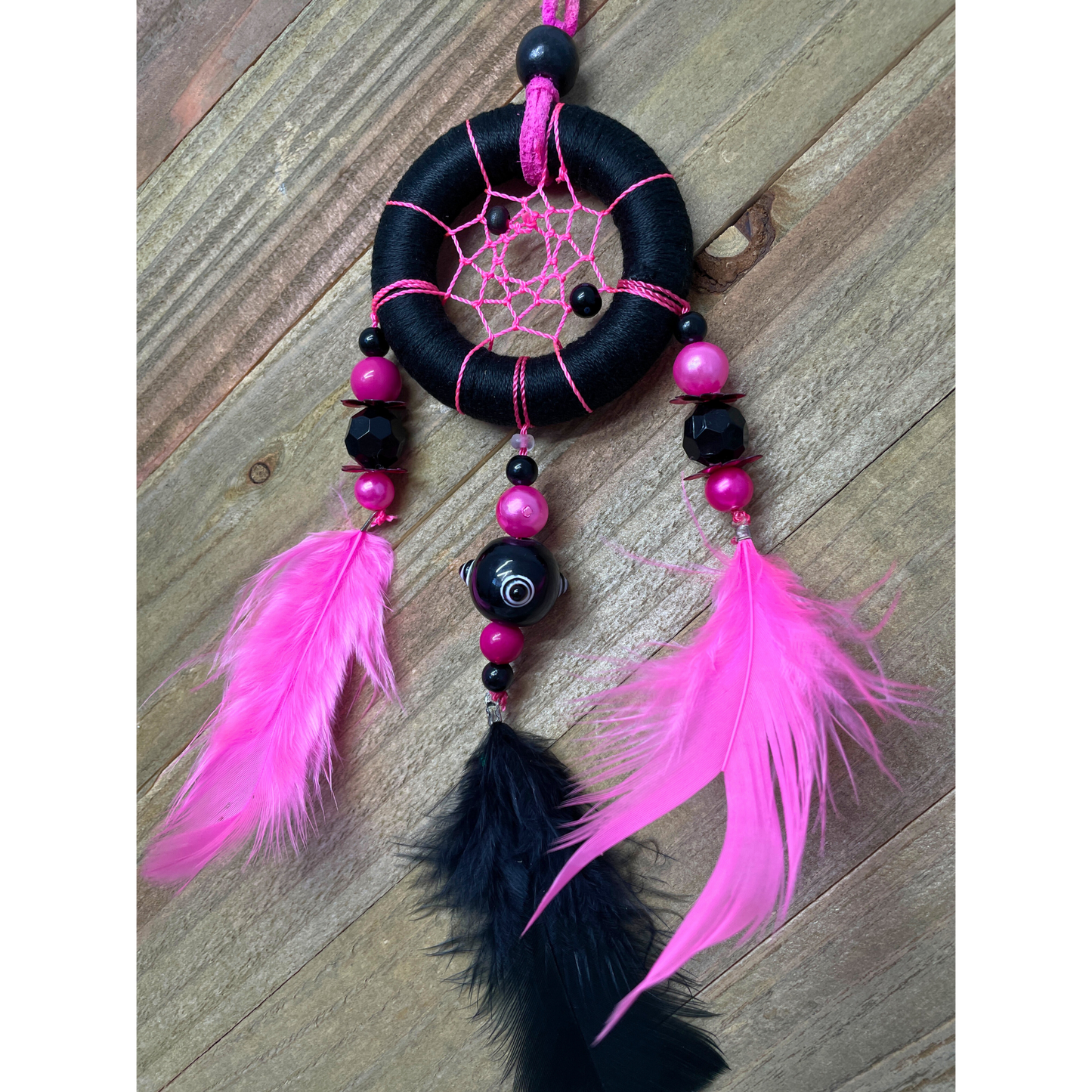 Dreamcatcher Hot Pink and Black Colors Ring Size 2 3/8" inches (6 cm)