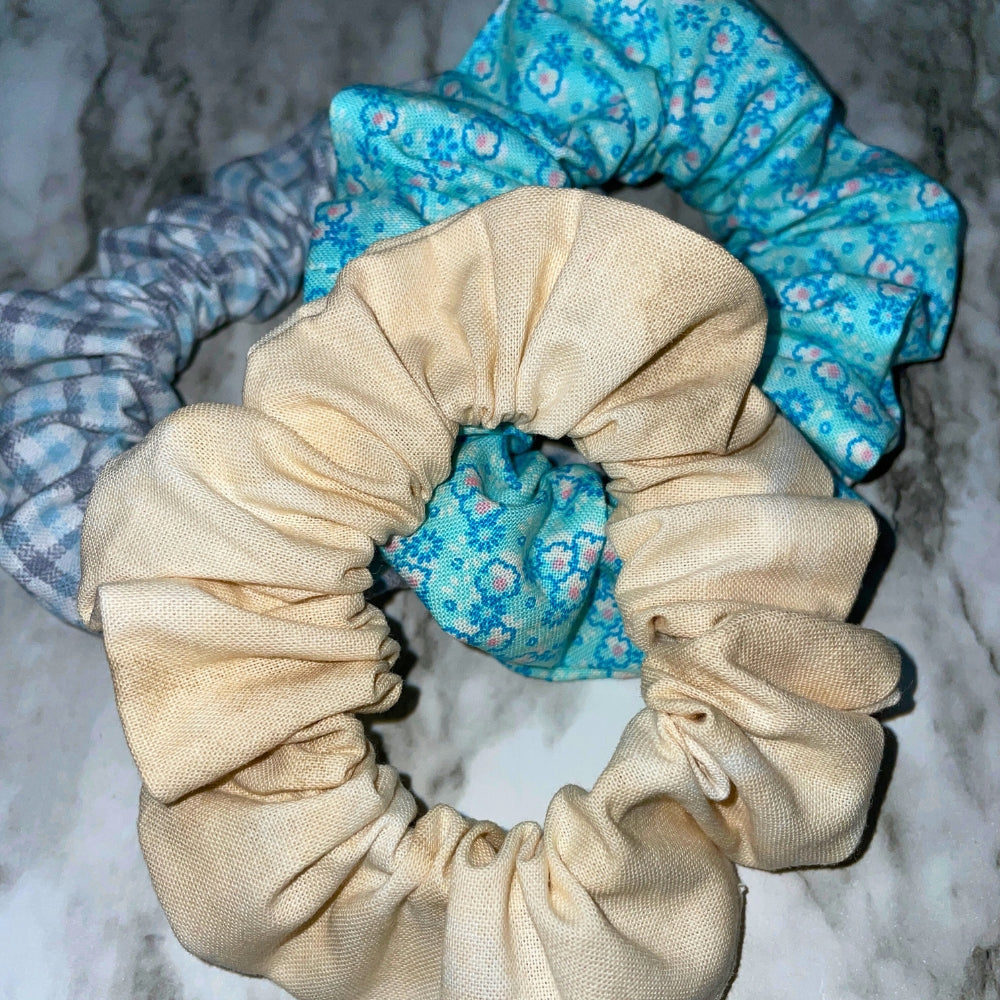 Scrunchies Hair Ties Blue Floral Scrunchies Plaid Blue Scrunchies Sand Tone Scrunchies Hair Ties Kit