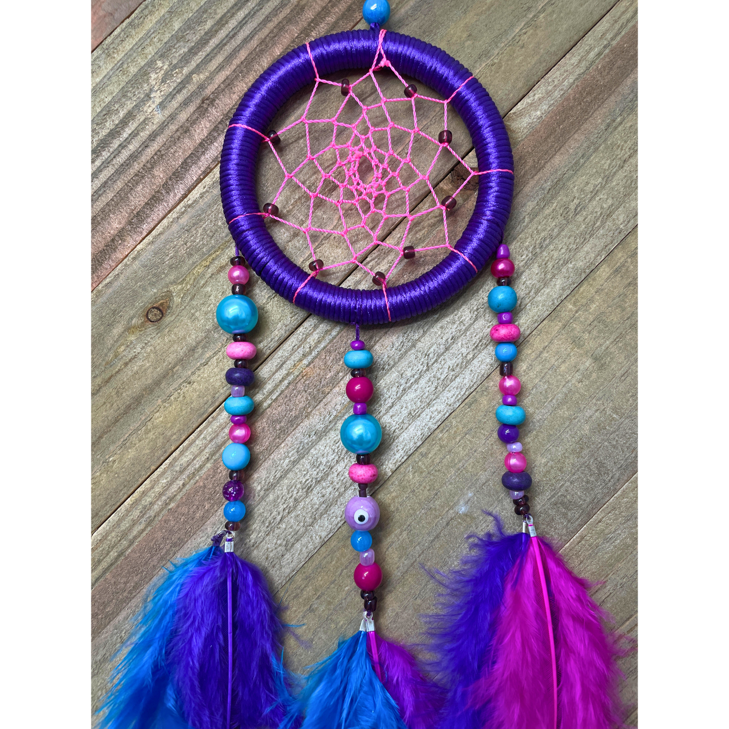 Dreamcatcher Handmade | Hot Pink Dreamcatchers| Purple Dreamcatchers | Turquoise Dreamcatchers | Feather Dreamcatchers | Home Decor | Boho Decor Wall Hanging | Ring size: 3 1/4" inches (8 cm)