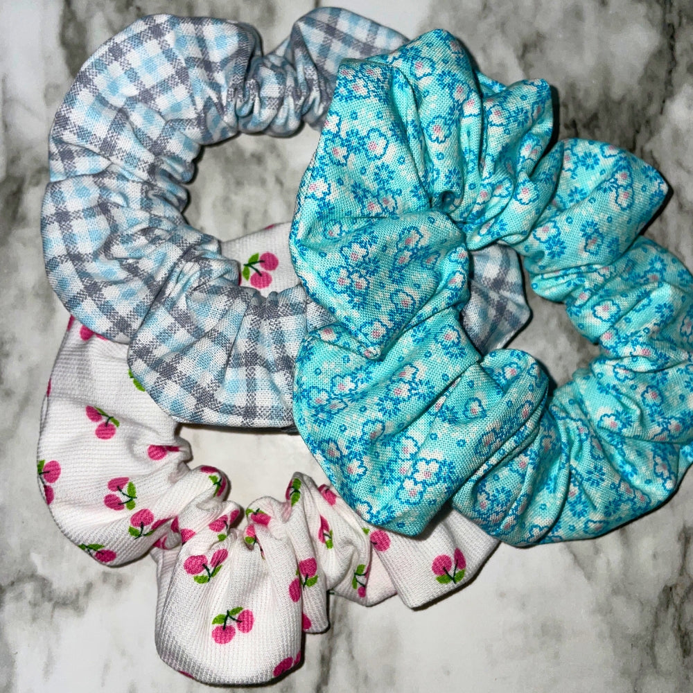 Scrunchies Hair Ties Blue Floral Scrunchies Plaid Blue Scrunchies Cherry and White Scrunchies Hair Ties Kit
