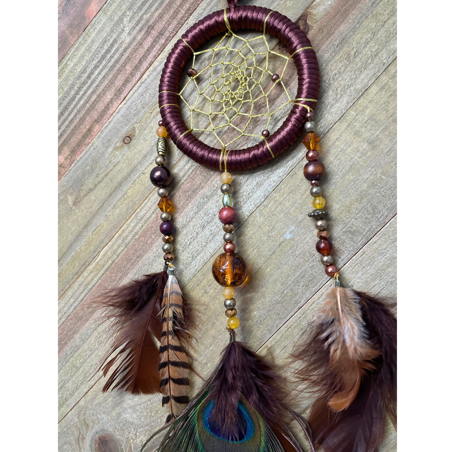 Dreamcatcher Handmade | Earth Toned Dreamcatchers |Peacock Feather Dreamcatchers | Home Decor | Boho Decor Wall Hanging | Ring Size 3 1/4" inches (8 cm)