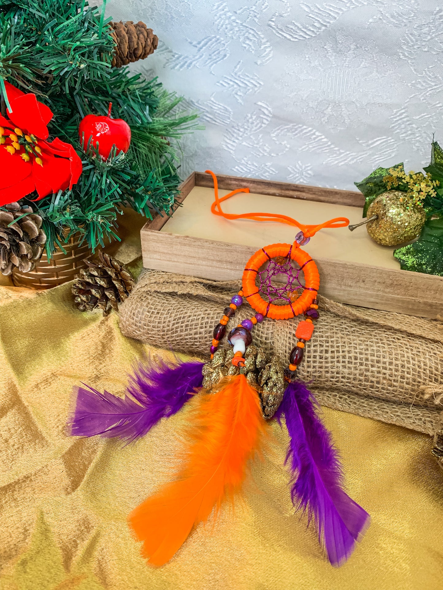 Dreamcatcher Orange and Purple Colors Ring Size 1 7/8" inches (5 cm)