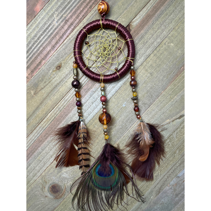 Dreamcatcher Handmade | Earth Toned Dreamcatchers |Peacock Feather Dreamcatchers | Home Decor | Boho Decor Wall Hanging |  Ring Size 3" Inches (7.5 cm)