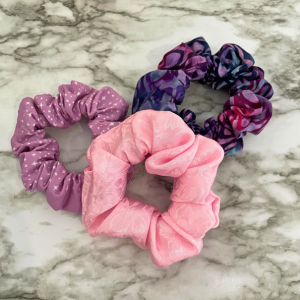 Scrunchies Kit | Purples Lined Pattern Scrunchies | Baby Pink Light Satin with Flower Pattern Scrunchies | Lilac and White Stars Scrunchies | Hair Ties