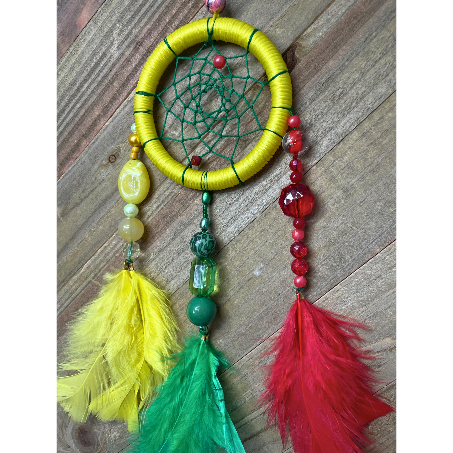 Dreamcatcher Red, Green and Yellow Colors , Rastas Colors  Ring Size 3" Inches (7.5 cm)