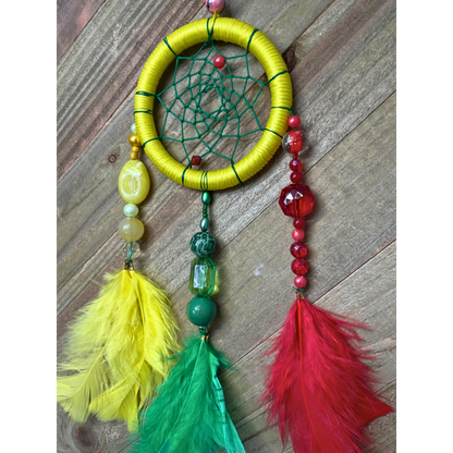 Dreamcatcher Red, Green and Yellow Colors , Rastas Colors  Ring Size 3" Inches (7.5 cm)