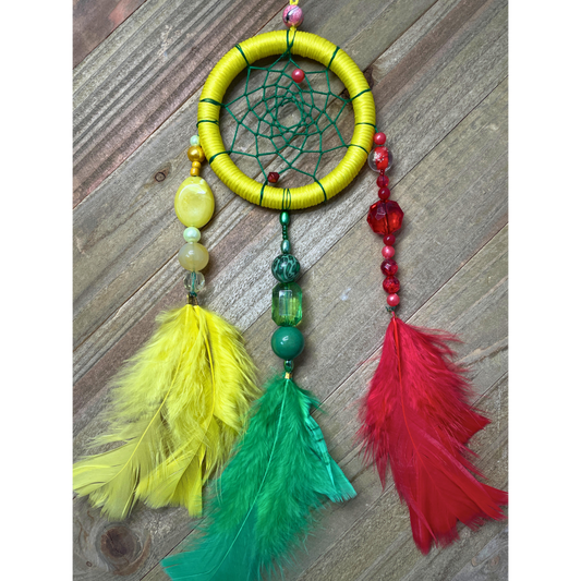 Dreamcatcher Red, Green and Yellow Colors , Rastas Colors  Ring Size 3" Inches (7.5 cm)