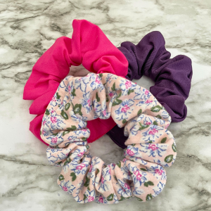 Scrunchies Kit | Hot Pink Scrunchies | Small Flower Baby Pink Scrunchies | Dark Purple Scrunchies | Hair Ties