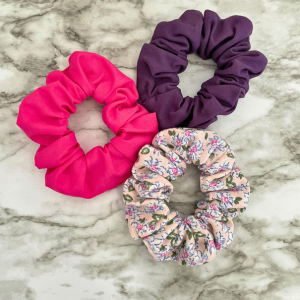 Scrunchies Kit | Hot Pink Scrunchies | Small Flower Baby Pink Scrunchies | Dark Purple Scrunchies | Hair Ties