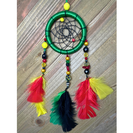 Dreamcatcher Green, Yellow, Black and Red Colors , Rastas Colors  Ring Size 3" Inches (7.5 cm)