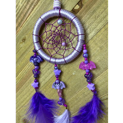 Dreamcatcher Light and Dark Purple, Hot Pink with Bats and Stars beads Ring Size 3" Inches (7.5 cm)