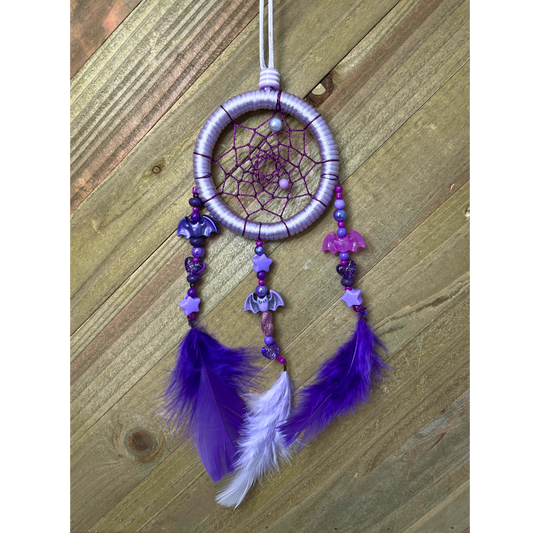 Dreamcatcher Light and Dark Purple, Hot Pink with Bats and Stars beads Ring Size 3" Inches (7.5 cm)