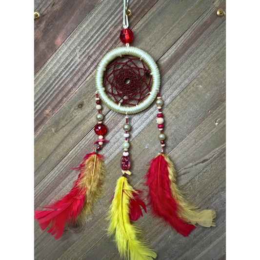 Dreamcatcher Handmade | Crochet Dreamcatchers| Dark Red Dreamcatchers | Light Yellow Dreamcatchers | Feather Dreamcatchers | Home Decor | Boho Decor Wall Hanging |  Ring Size 3" Inches (7.5 cm)