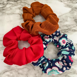 Scrunchies Kit | Terracotta Lined Pattern Scrunchies | Red Scrunchies |Small Flower Pattern Dark Blue Scrunchies  Scrunchies | Hair Ties