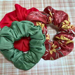 Scrunchies Kit |Satin Green Scrunchies | Yellow Flower Scrunchies | Red Scrunchies | Hair Ties