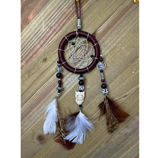 Dreamcatcher Brown, Metallic Gray, Cream, Beige, Black, Colors with Peacock Feathers Ring Size 3" Inches (7.5 cm)