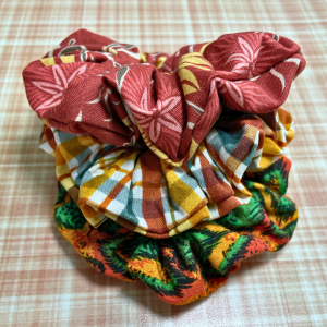 Scrunchies Kit | Flower Scrunchies | Flannel Pattern Dark Blue Scrunchies | African Pattern Scrunchies | Hair Ties