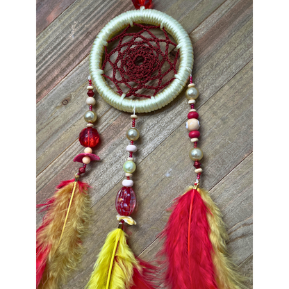 Dreamcatcher Handmade | Crochet Dreamcatchers| Dark Red Dreamcatchers | Light Yellow Dreamcatchers | Feather Dreamcatchers | Home Decor | Boho Decor Wall Hanging |  Ring Size 3" Inches (7.5 cm)