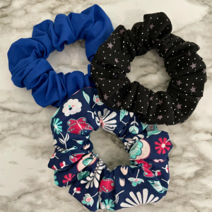 Scrunchies Kit | Black with Gray Stars Scrunchies | Blue Scrunchies |Small Flower Pattern Dark Blue Scrunchies  Scrunchies | Hair Ties