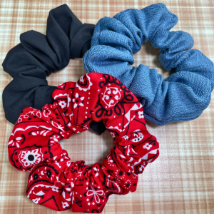 Scrunchies Kit | Black Scrunchies | Denim Blue Scrunchies |Red Pattern Scrunchies | Hair Ties