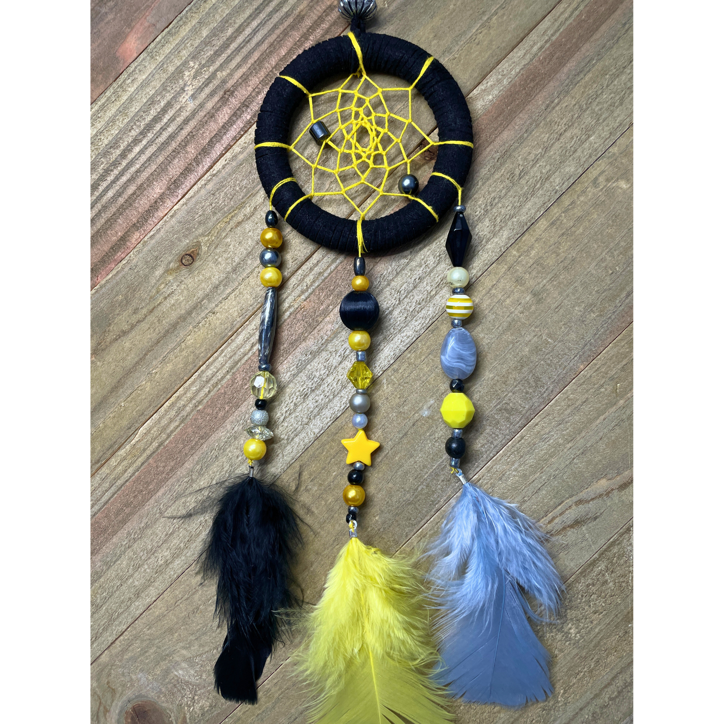 Dreamcatcher Yellow, Gray and Black Ring Size 3" Inches (7.5 cm)