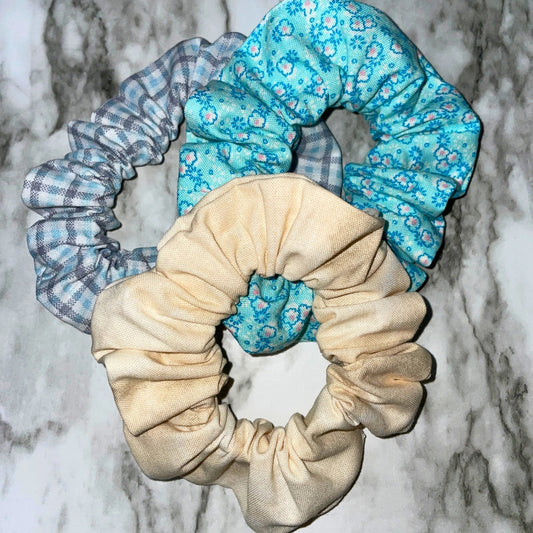 Scrunchies Hair Ties Blue Floral Scrunchies Plaid Blue Scrunchies Sand Tone Scrunchies Hair Ties Kit