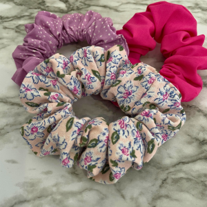 Scrunchies Kit | Hot Pink Scrunchies | Small Flower Soft Pink Scrunchies | Lilac with White Stars Scrunchies | Hair Ties