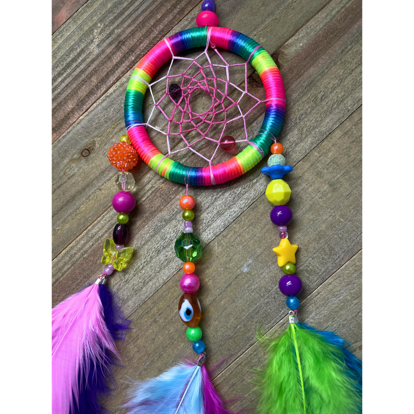 Dreamcatcher Hot Pink, Yellow, Orange, Blue, Green, Purple Colors Ring Size 3" Inches (7.5 cm)