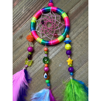 Dreamcatcher Hot Pink, Yellow, Orange, Blue, Green, Purple Colors Ring Size 3" Inches (7.5 cm)