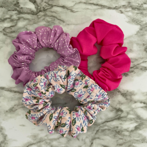 Scrunchies Kit | Hot Pink Scrunchies | Small Flower Soft Pink Scrunchies | Lilac with White Stars Scrunchies | Hair Ties