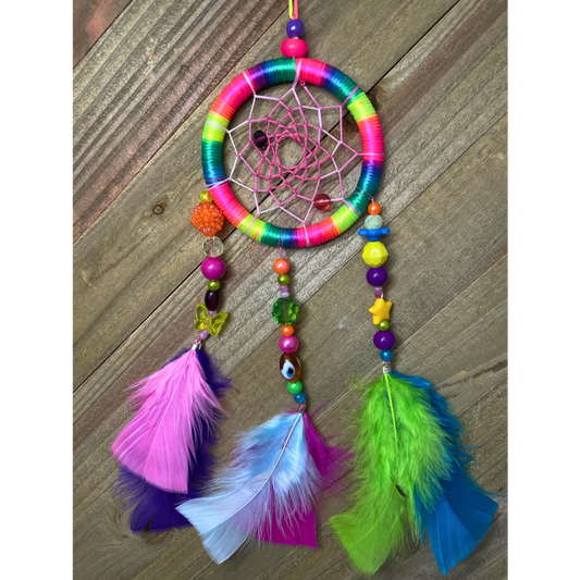 Dreamcatcher Hot Pink, Yellow, Orange, Blue, Green, Purple Colors Ring Size 3" Inches (7.5 cm)