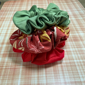 Scrunchies Kit |Satin Green Scrunchies | Yellow Flower Scrunchies | Red Scrunchies | Hair Ties