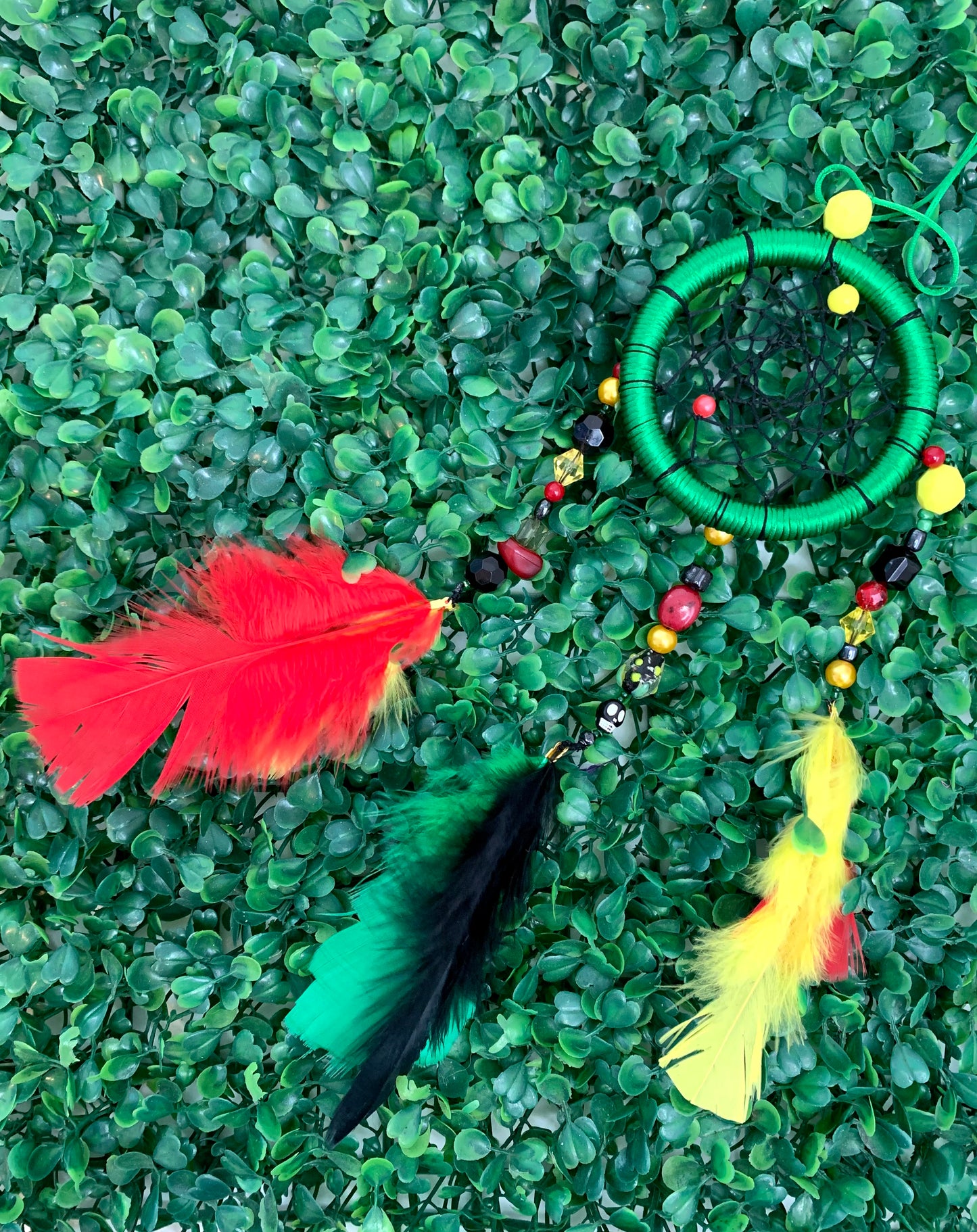 Dreamcatcher Green, Yellow, Black and Red Colors , Rastas Colors  Ring Size 3" Inches (7.5 cm)