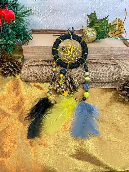 Dreamcatcher Yellow, Gray and Black Ring Size 3" Inches (7.5 cm)