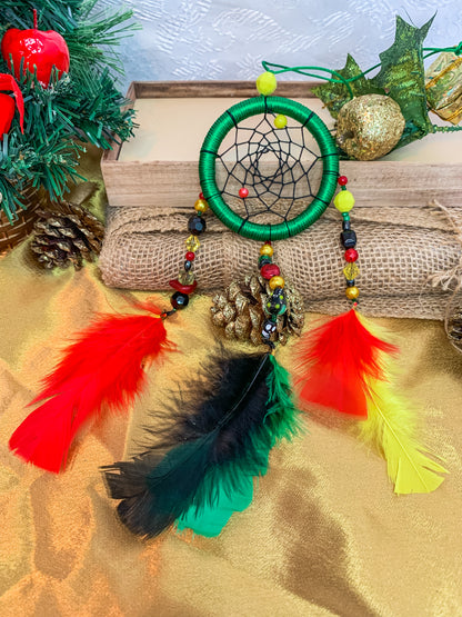 Dreamcatcher Green, Yellow, Black and Red Colors , Rastas Colors  Ring Size 3" Inches (7.5 cm)