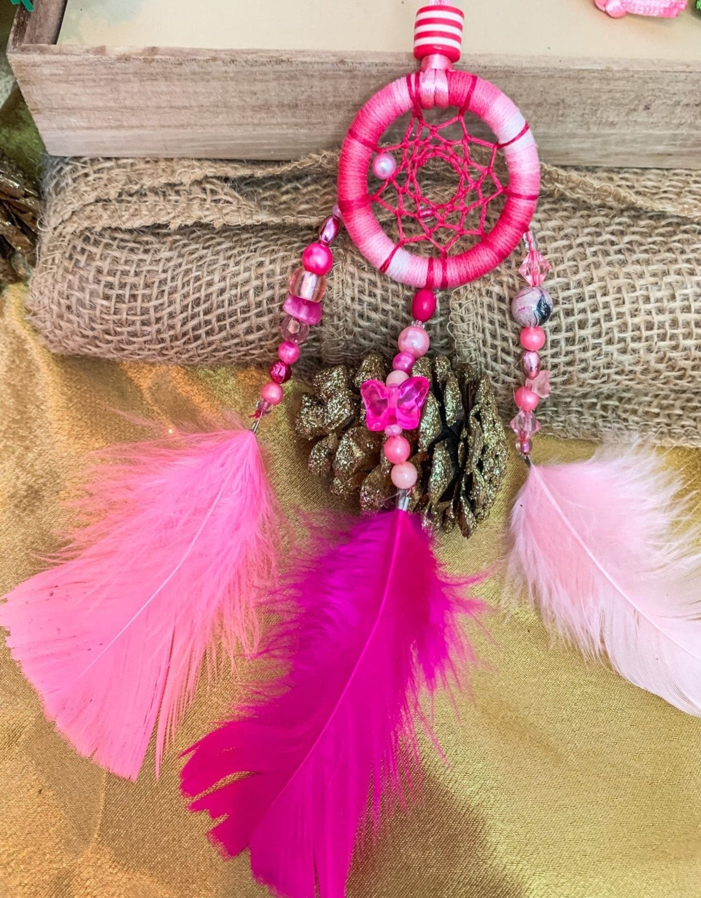 Dreamcatcher Pink Colors Ring Size 1” inches (2.5 cm)