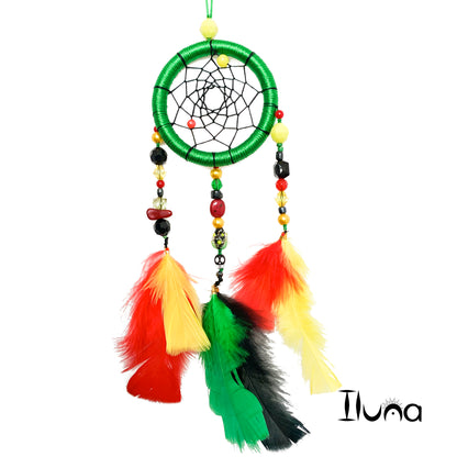 Dreamcatcher Green, Yellow, Black and Red Colors , Rastas Colors  Ring Size 3" Inches (7.5 cm)