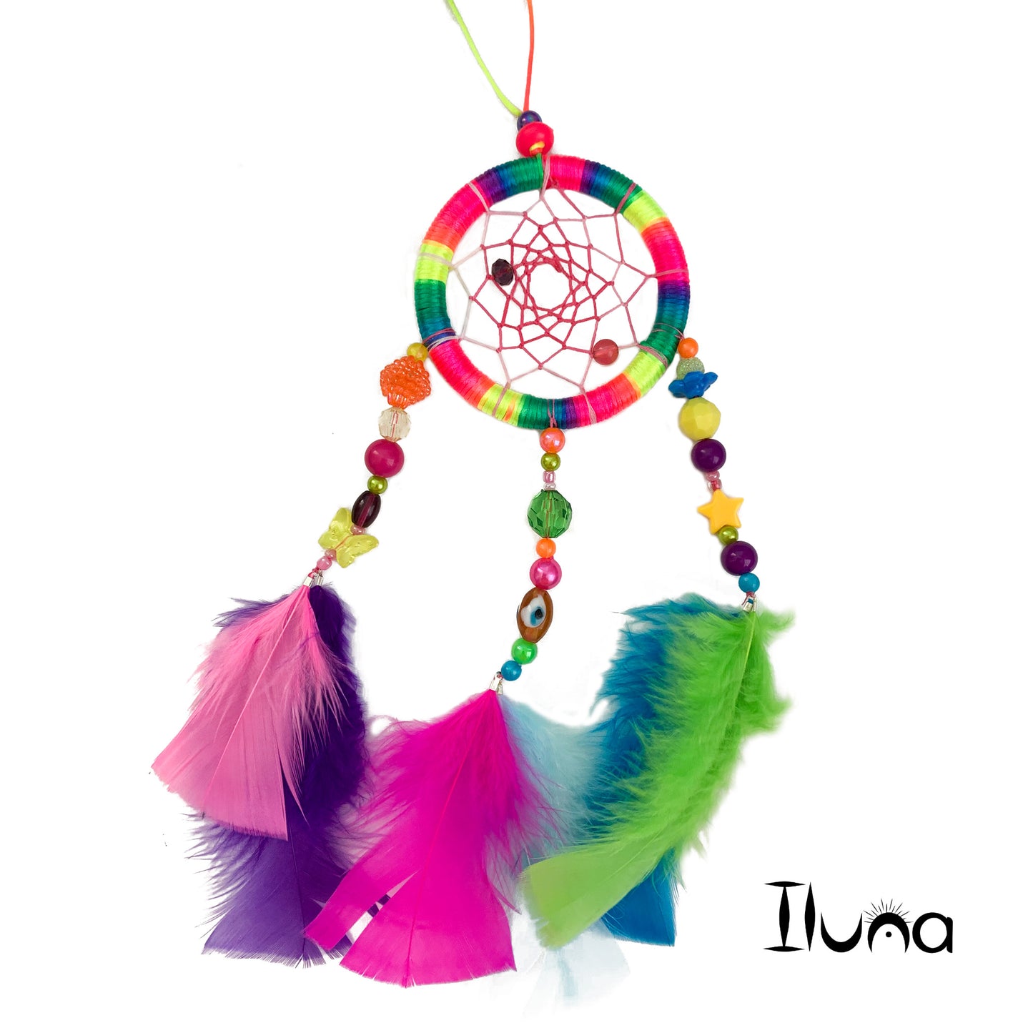 Dreamcatcher Hot Pink, Yellow, Orange, Blue, Green, Purple Colors Ring Size 3 1/4" inches (8 cm)