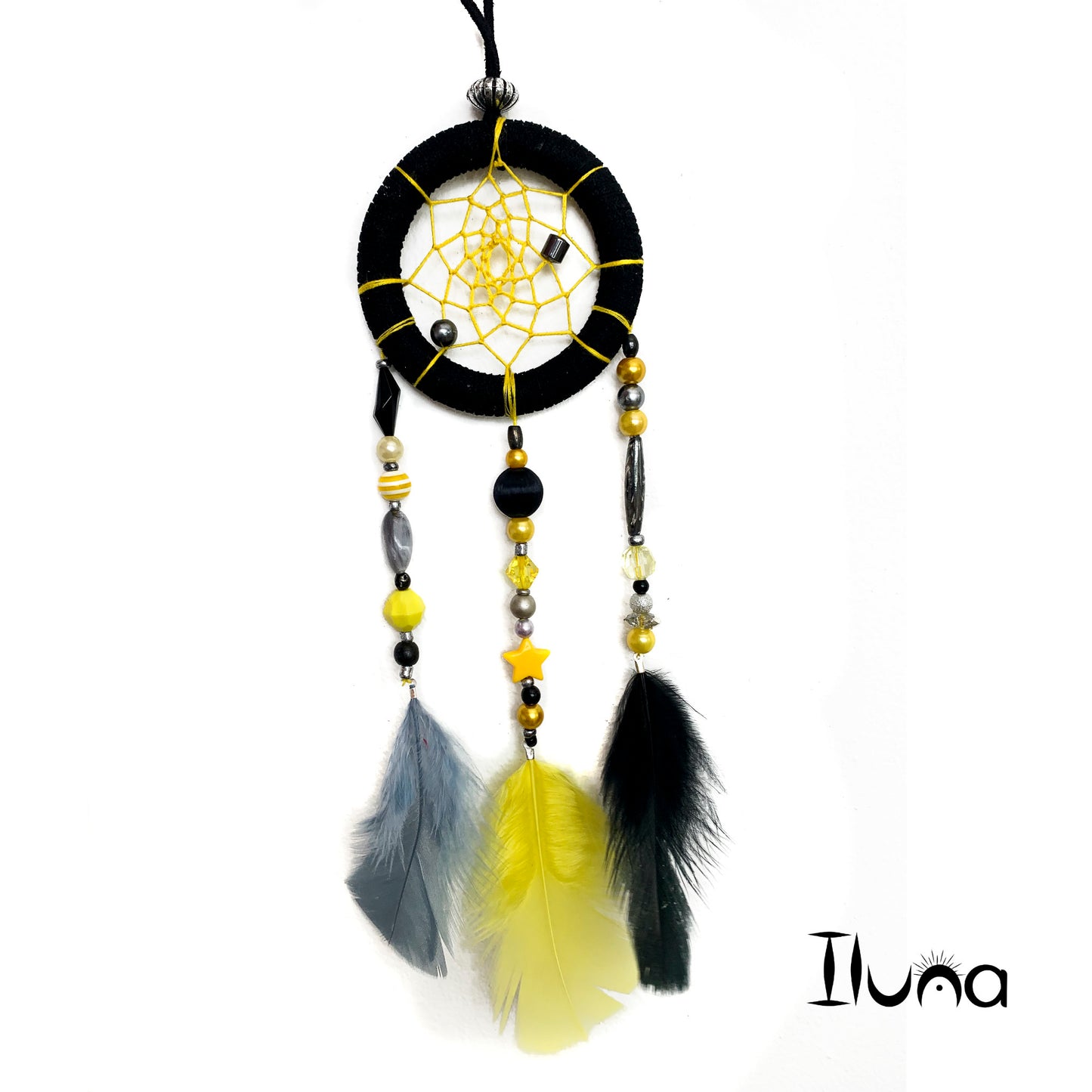 Dreamcatcher Yellow, Gray and Black Ring Size 3" Inches (7.5 cm)